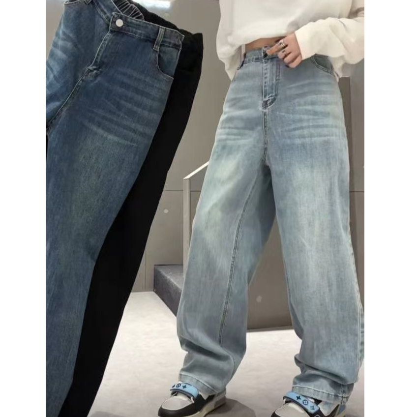 牛仔阔腿裤简约百搭休闲长裤春季宽松大码女裤99913