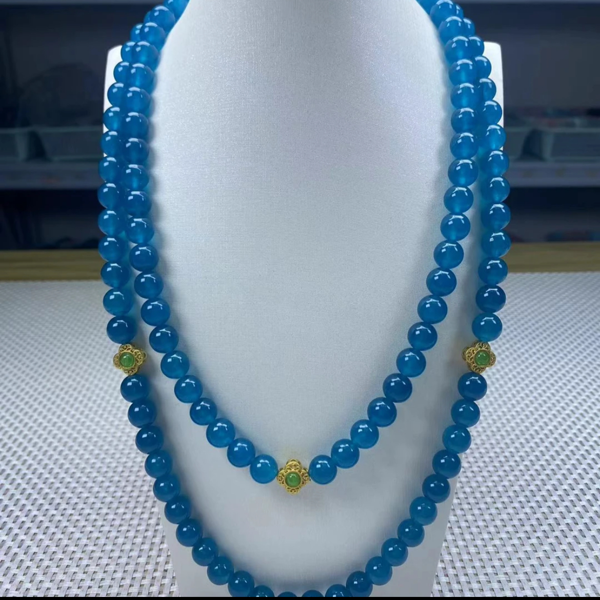 F391墨绿蓝水10mm原创设计项链经典精品时尚情侣款多样性发其一