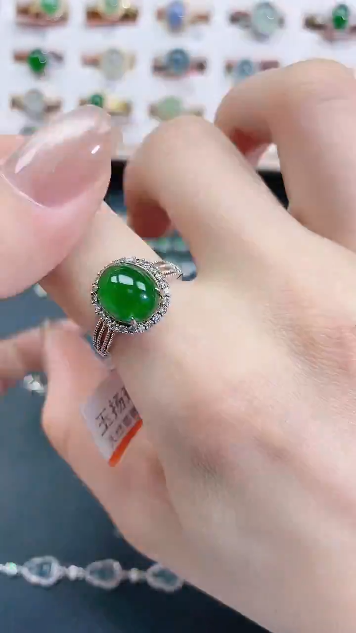 银S925镶嵌戒指翡翠天然翡翠