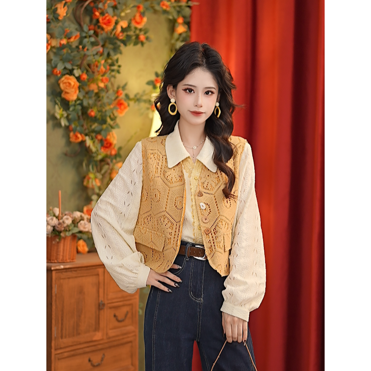 张嘉圆【惑幸】25秋季新款潮流小众时尚琥珀流光马甲#Y14054