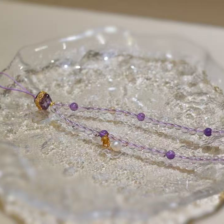 迷悟天然超七珍珠水晶S925银手机坠M25032557