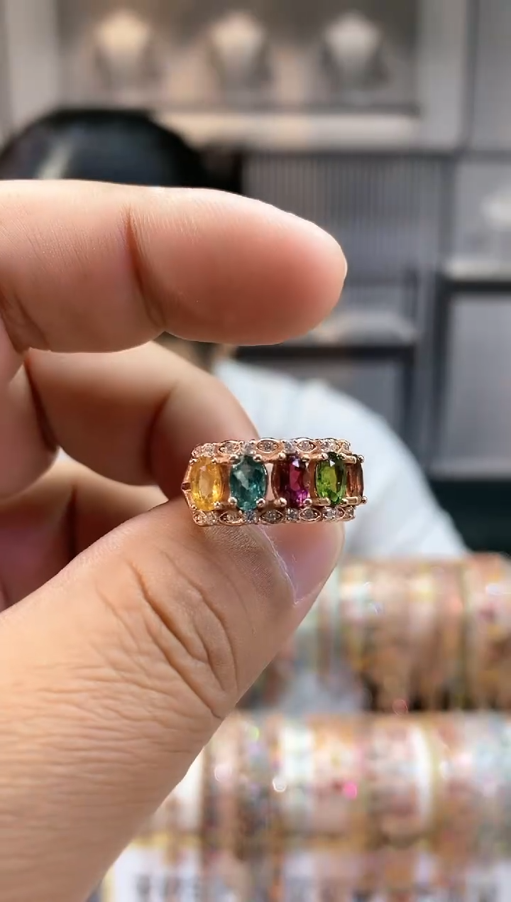 银S925镶嵌戒指碧玺35454354354354