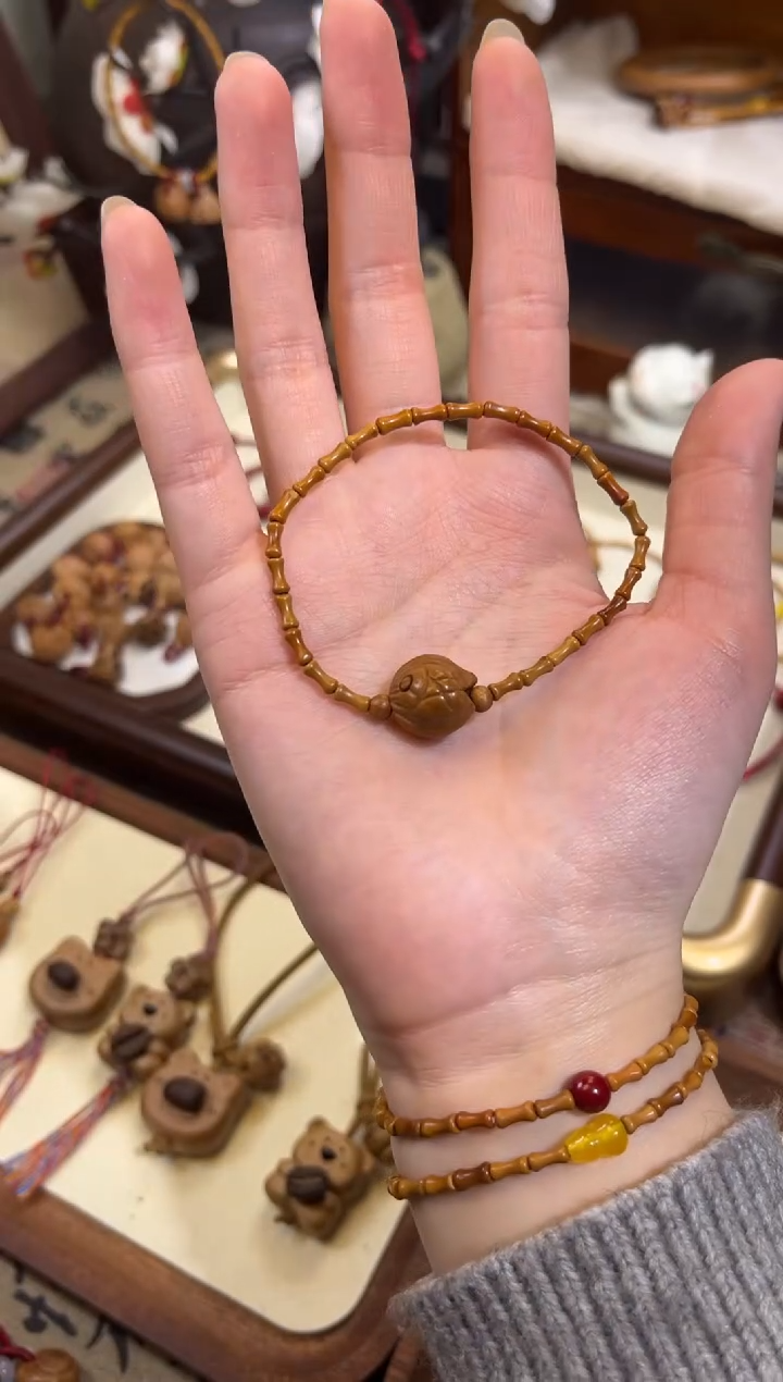 手串桃核【桃缘行】竹节「锦鲤」桃木桃核辟、挡、驱、护 备注手围