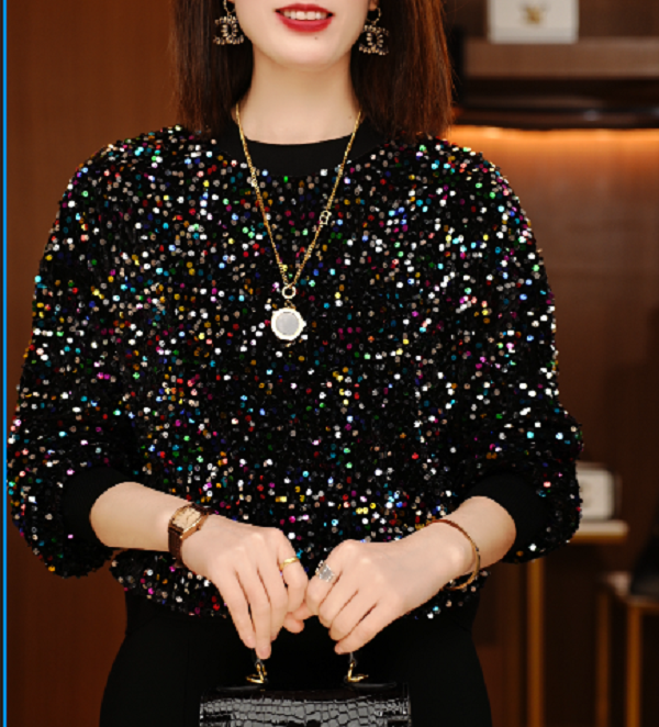 高端长袖时尚上衣女显瘦显白百搭印花圆领减龄