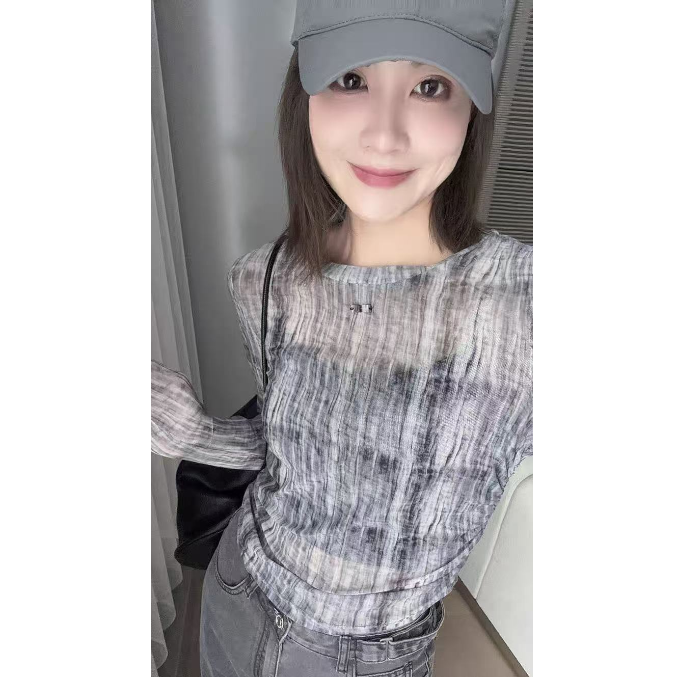 美洋MEIYANG 暴风雪打底衫 美麻了！晕染网纱圆领短款长袖-周五