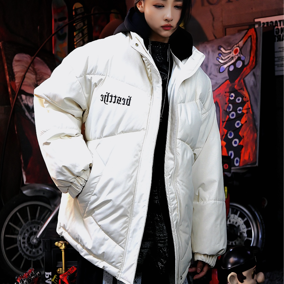 新男女冬季加厚外套拼接潮牌痞帅连帽夹克棉服宽松情侣立领*