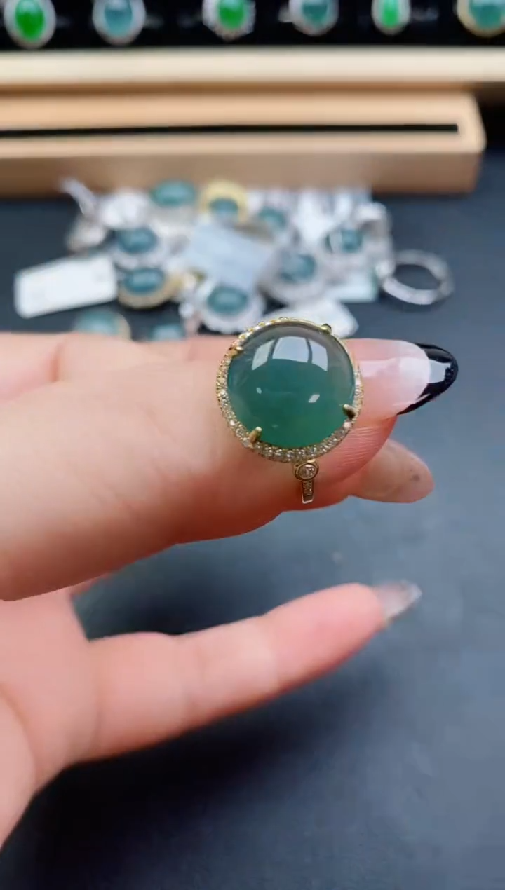 翡翠戒指银S925镶嵌50850