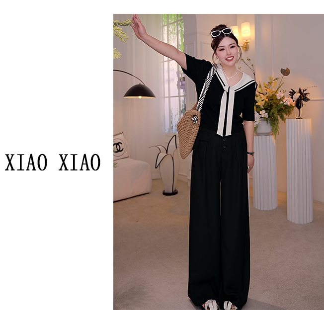 【XIAOXIAO】大码女装新女2025夏季时尚气质短袖+阔腿裤XX225+XX226