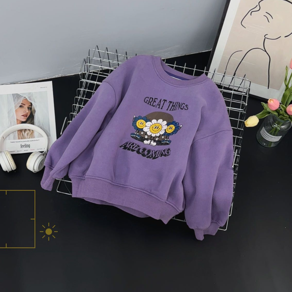 23025高端专享秋冬季向日葵字母卫衣紫色