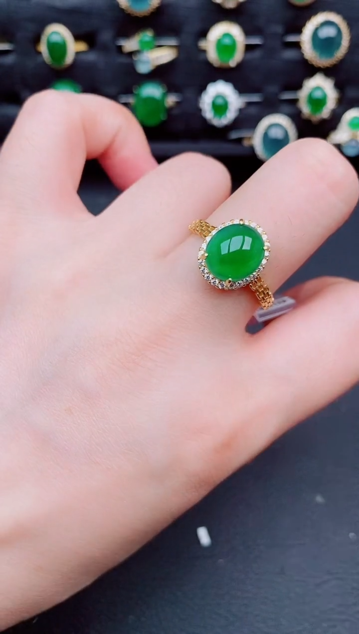 翡翠戒指银S925镶嵌天然a货翡翠210