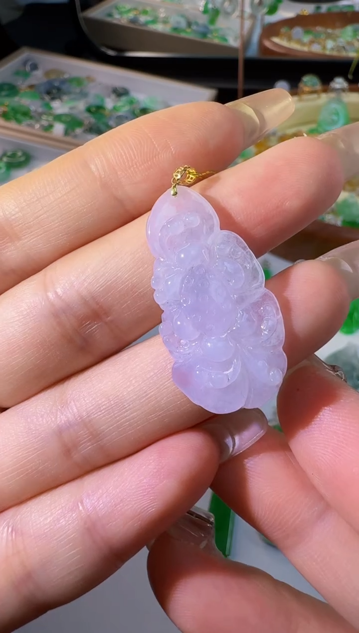 【闪购商品】翡翠颈饰18K金镶嵌缅甸翡翠A货挂件