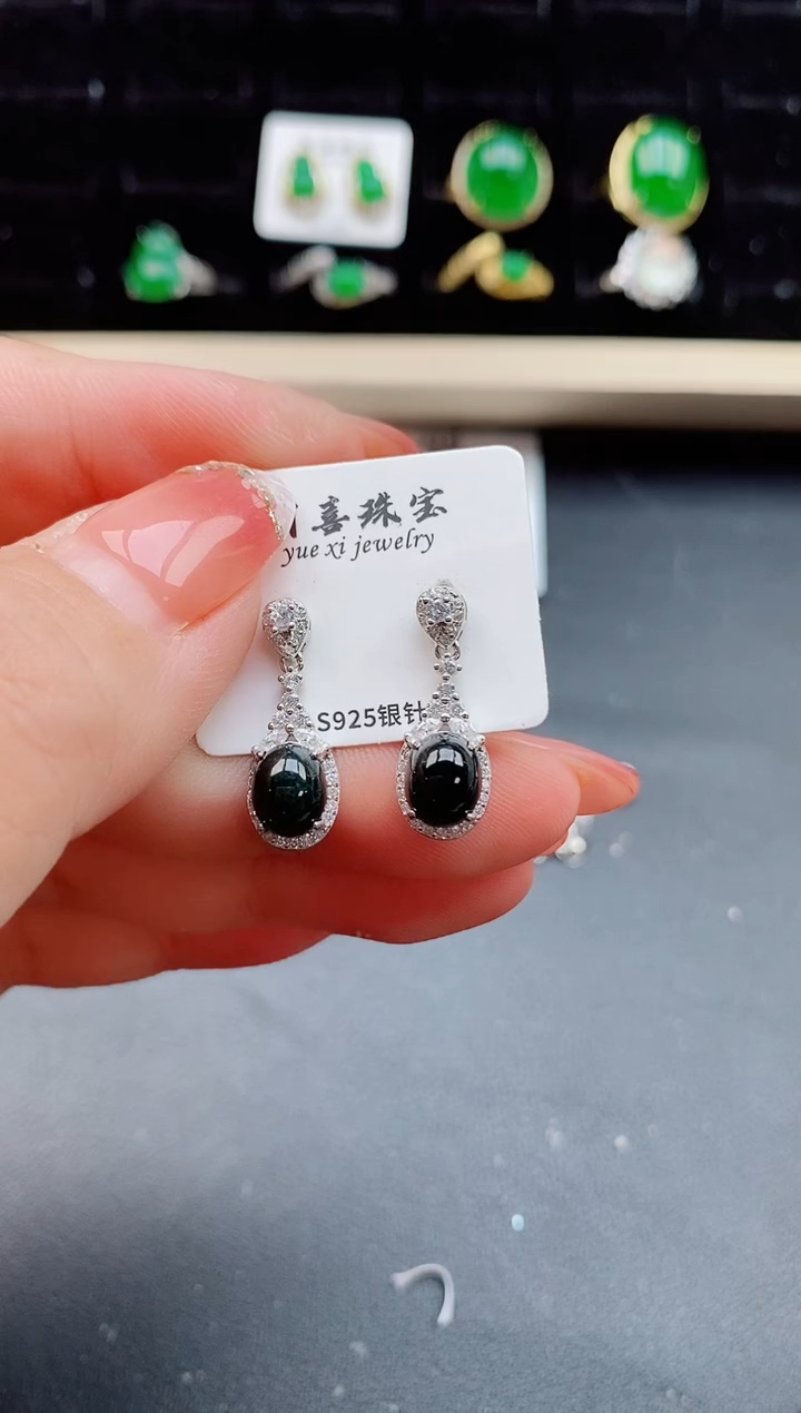 【闪购商品】翡翠耳饰银S925镶嵌12112
