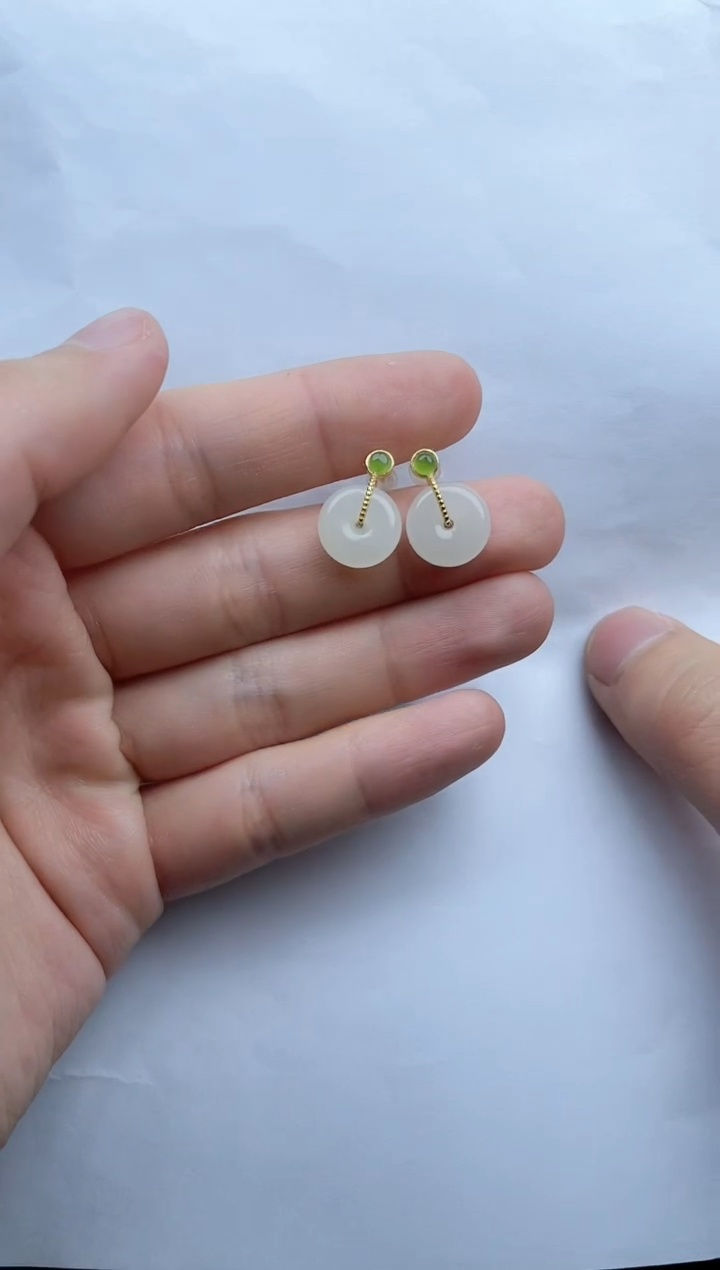 【闪购商品】和田玉耳饰银S925镶嵌平安扣kk