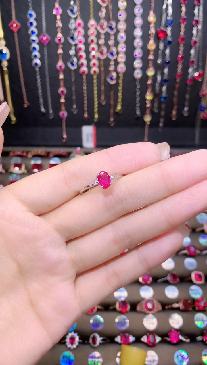 红宝石戒指银S925镶嵌银色