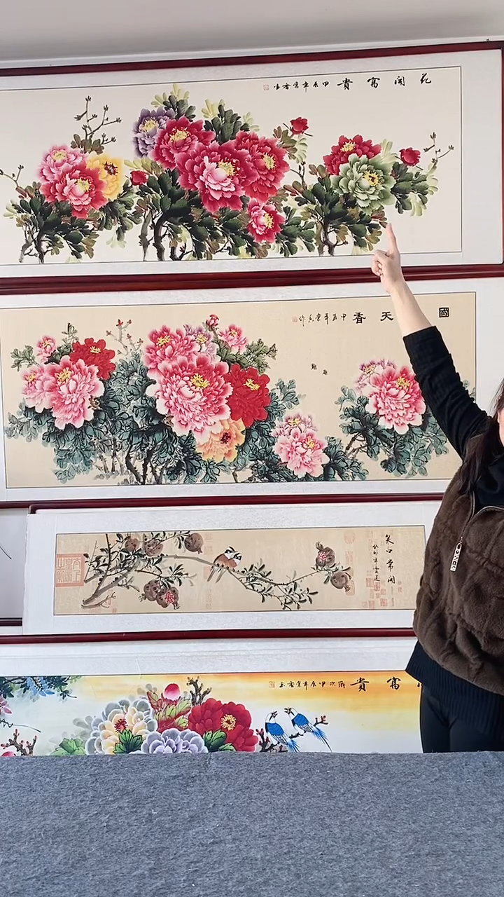 国画纯手绘国画215*85CM带框装饰字画