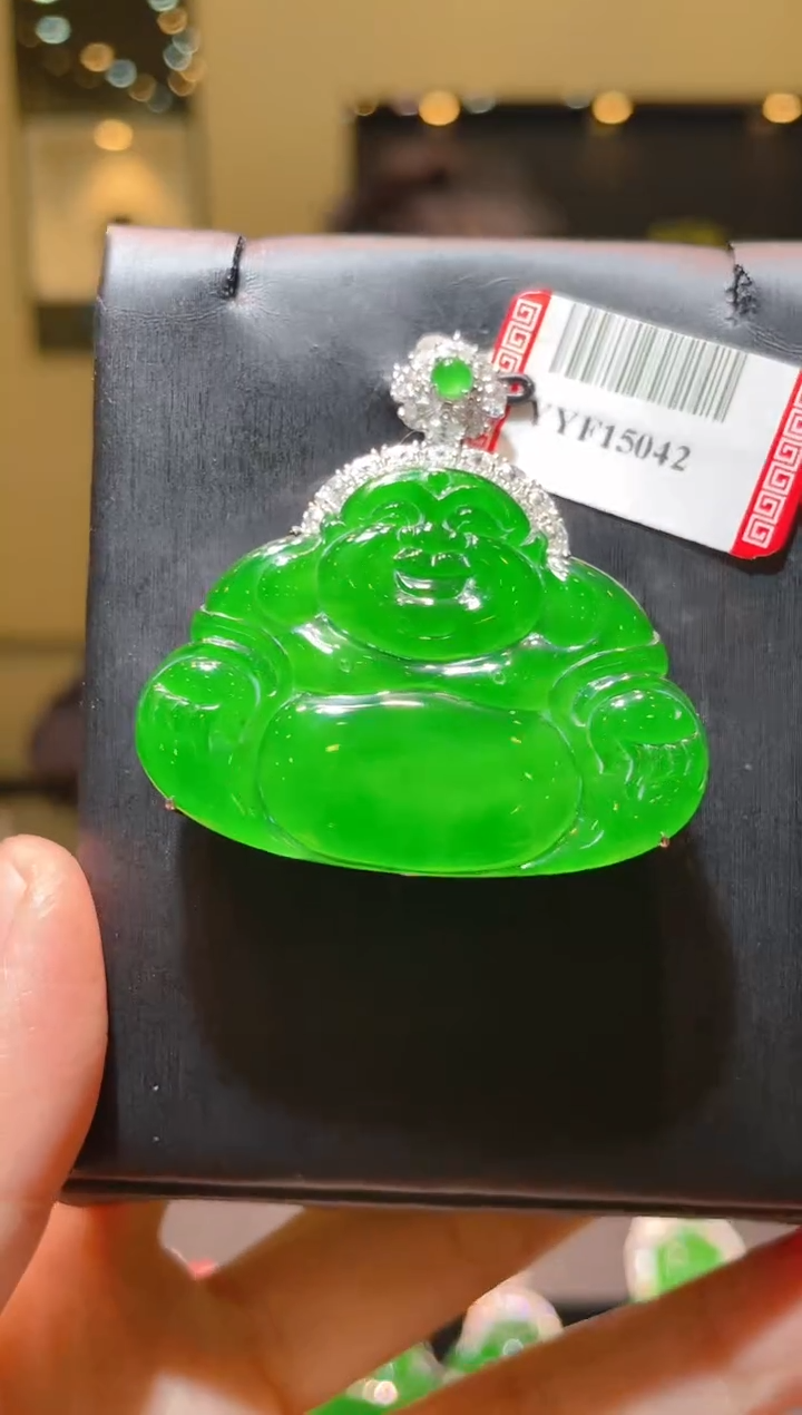 【闪购商品】翡翠吊坠(赠链)18K金镶嵌A49