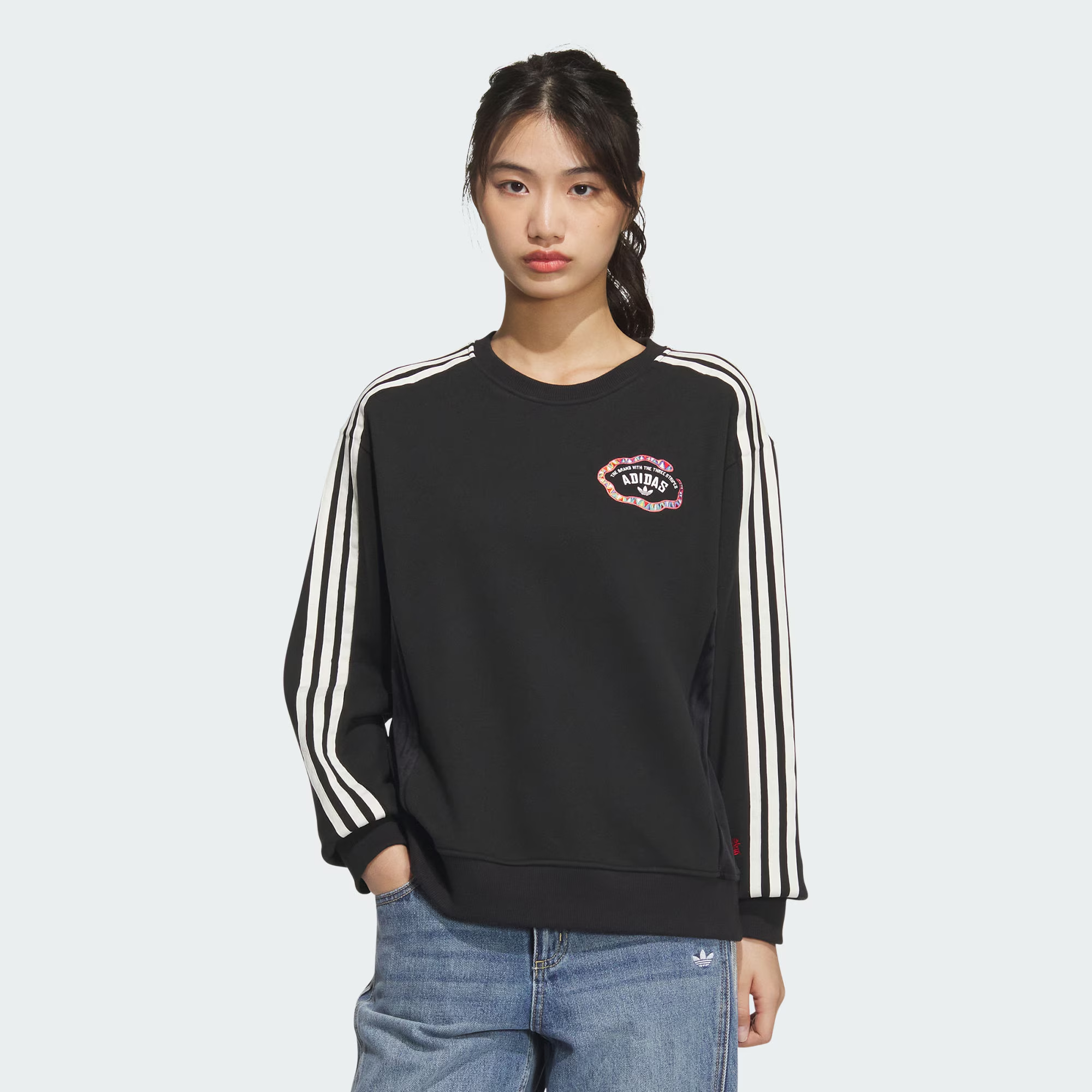 【滔搏运动】adidas阿迪达斯女子LNY W CREW针织无帽卫衣JL8423