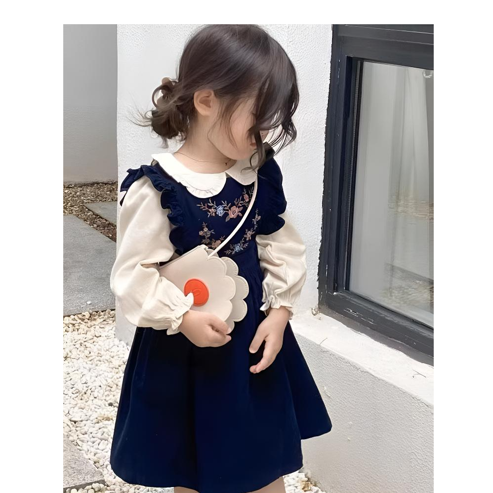 女宝森系灯芯绒背带连衣裙套装2025新款春秋季儿童洋气衬衫两件套