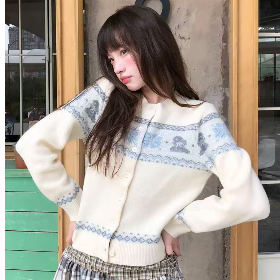 【北海道少女】费尔岛兔兔针织开衫秋冬复古设计感新款