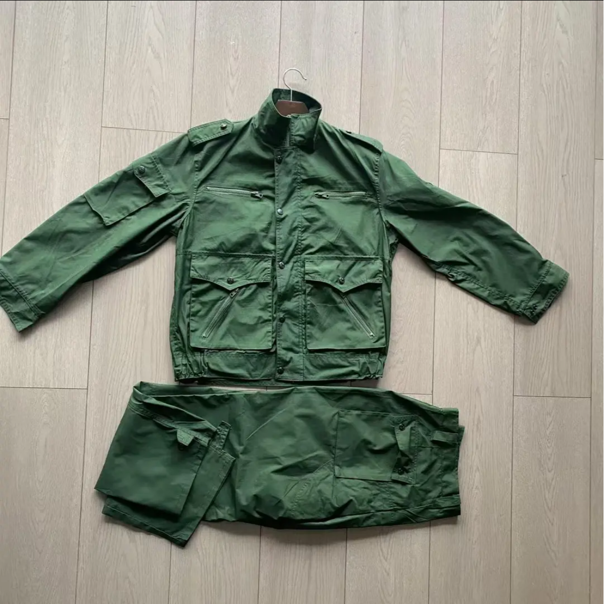 橄榄绿的确良夏季工作服套装男士户外薄款
