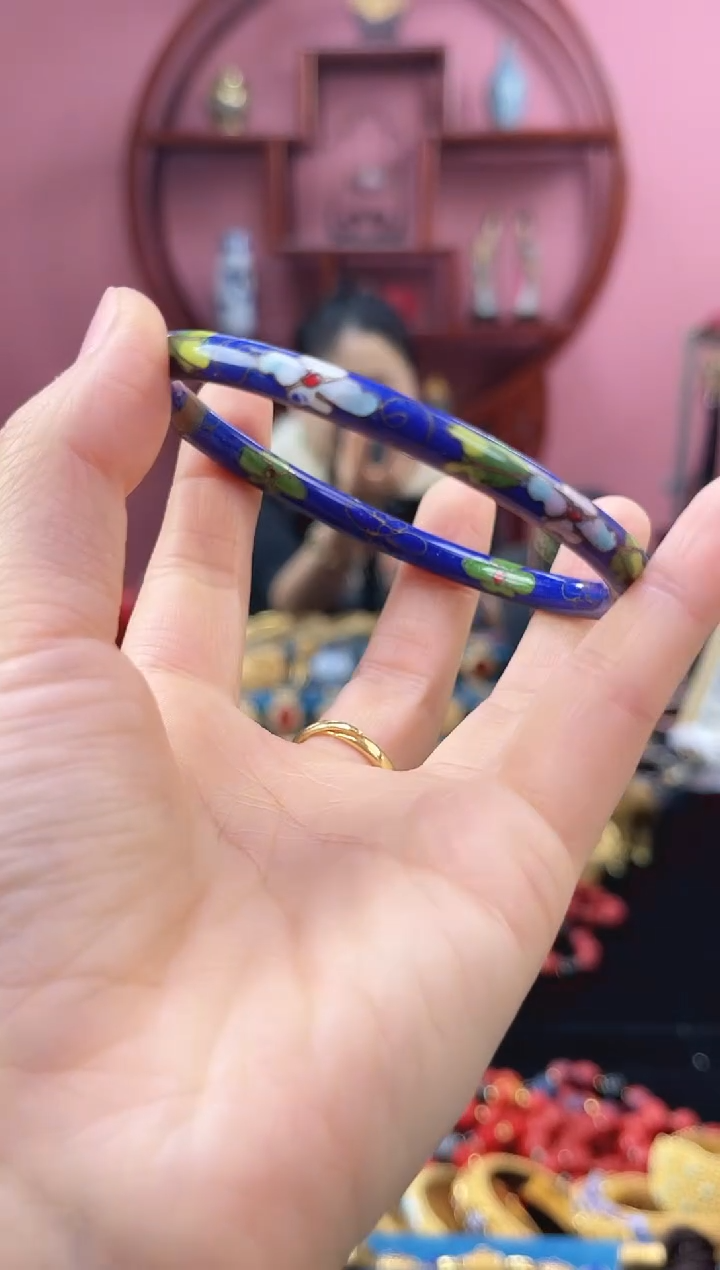 非遗 景泰蓝开口镯 65  宝蓝