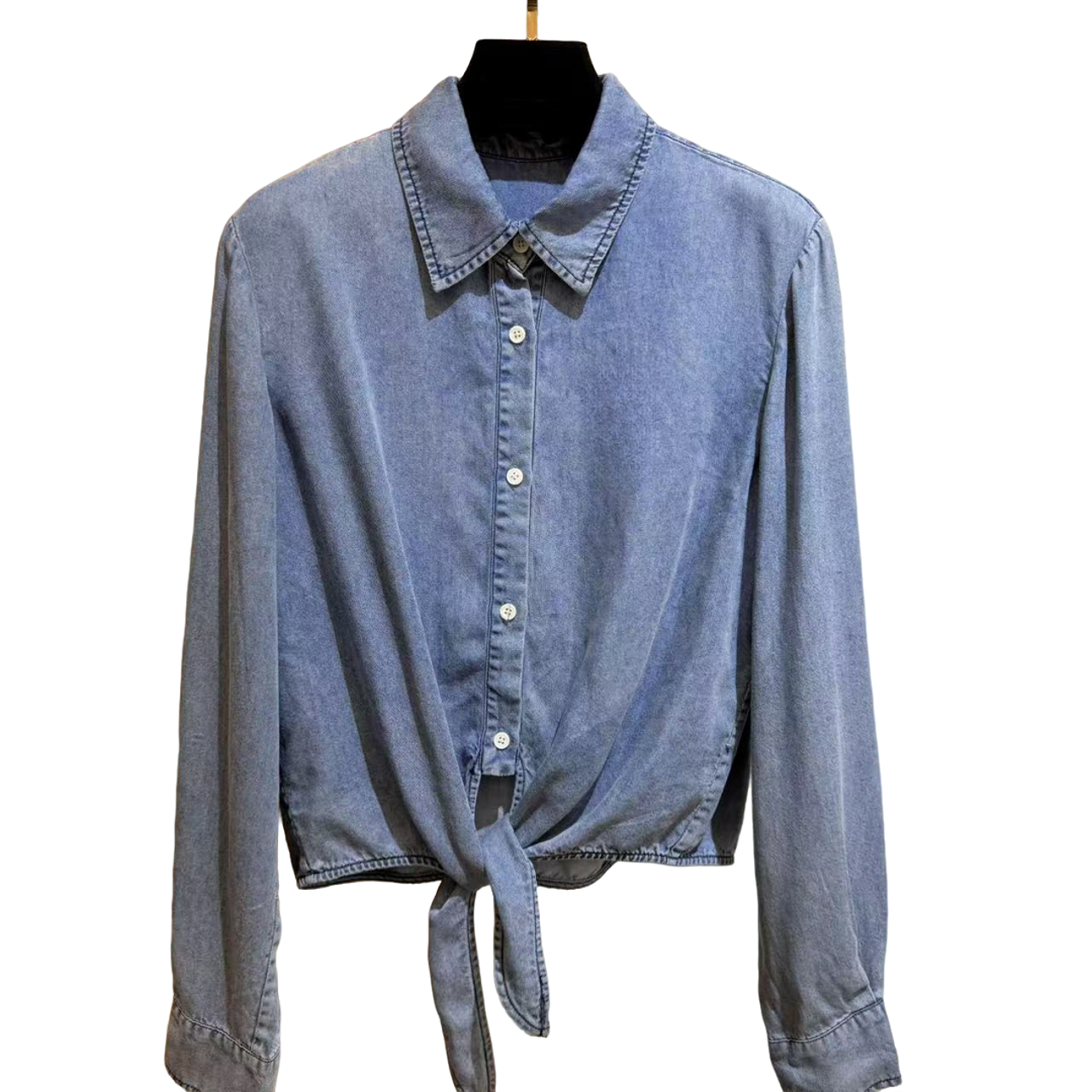 《猪猪出品》气质百搭高级水洗做旧软牛仔翻领长袖蓝色牛仔开衫蝴蝶