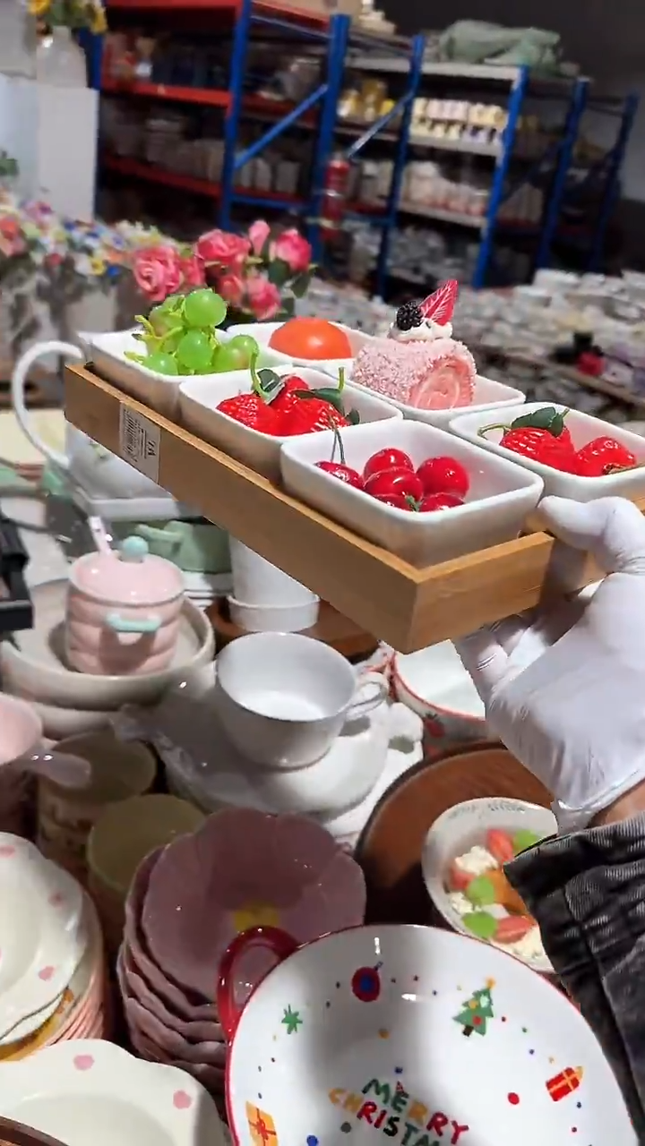 陶瓷方碗木托盘7件套微瑕 凑满20元包邮