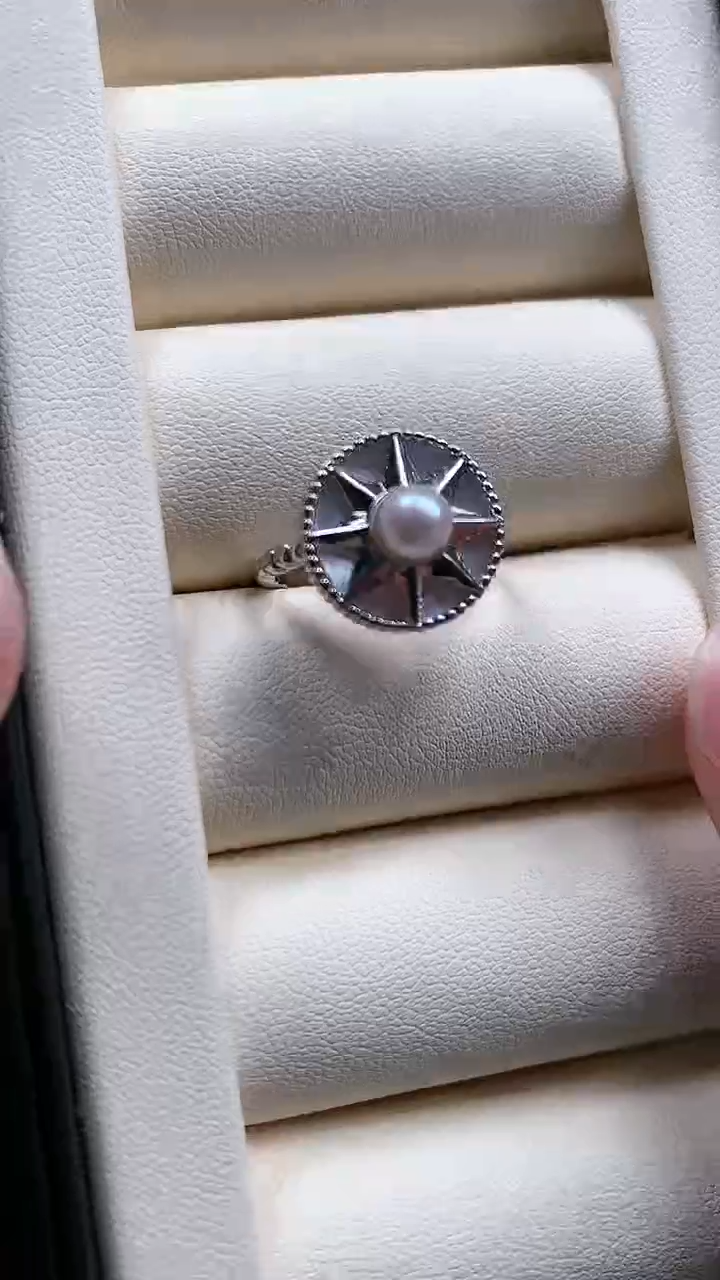 【闪购商品】海水珍珠戒指银S925镶嵌六芒星珍珠戒指