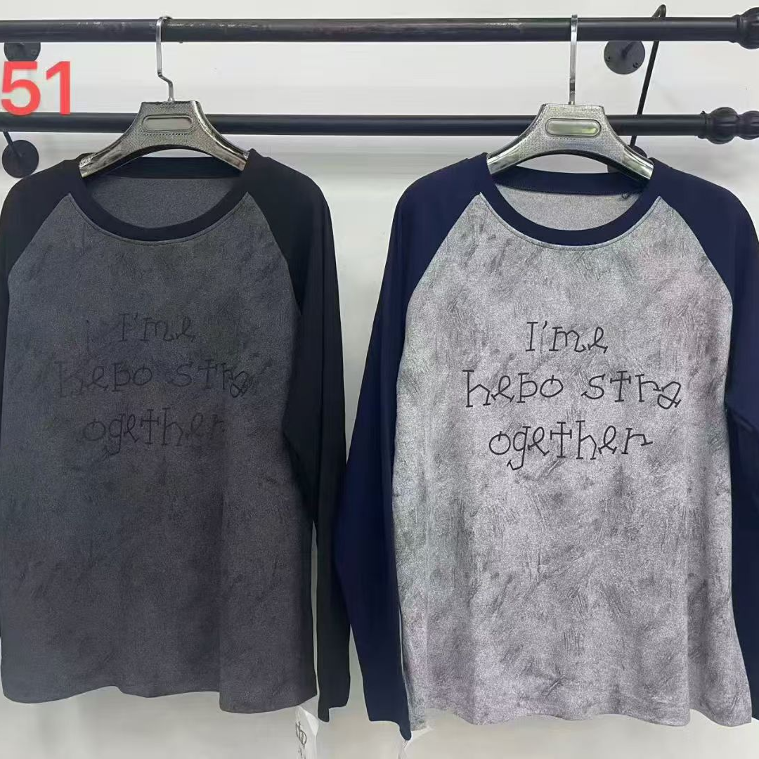 7151扎染复古字母拼接保暖衫