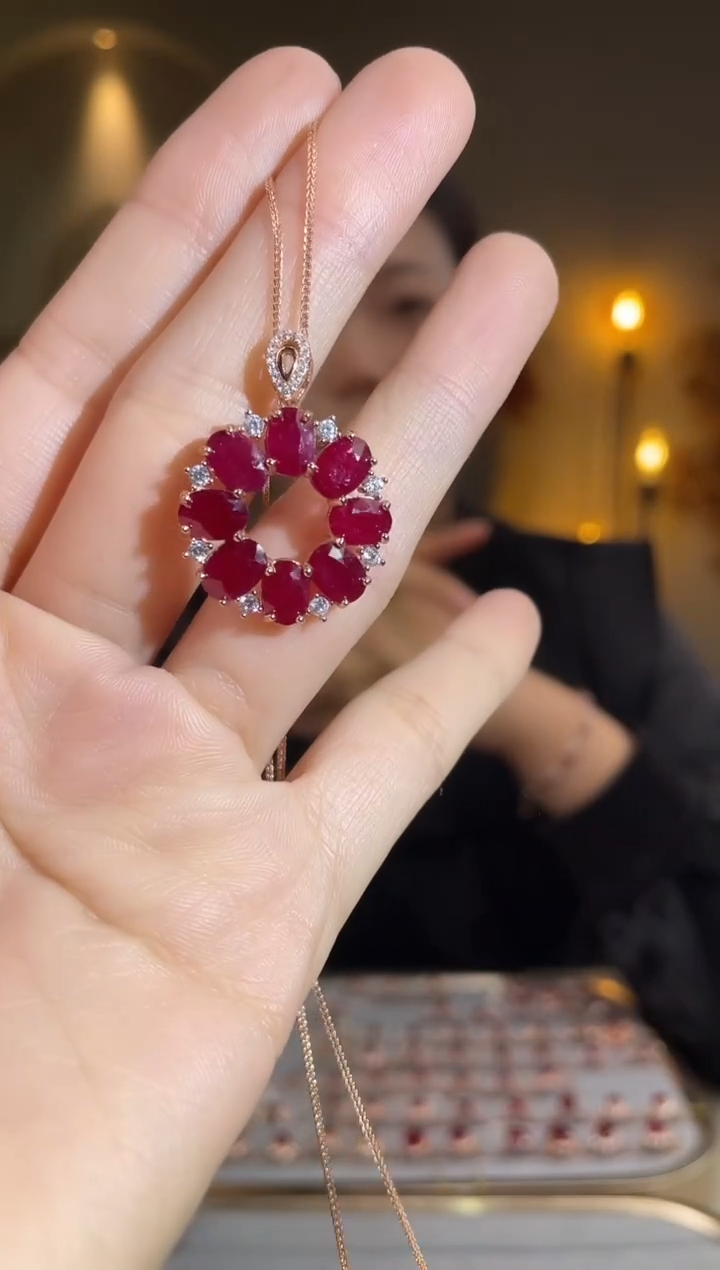 银S925镶嵌颈饰红宝石颈饰