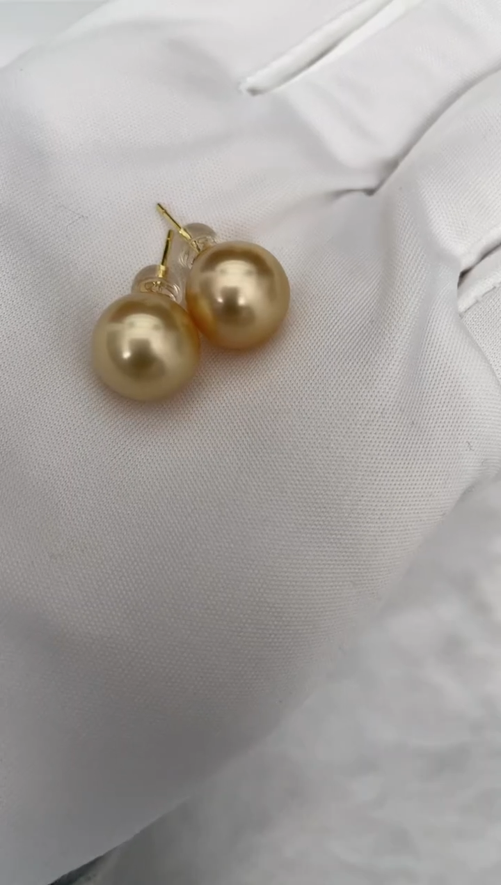 【闪购商品】海水珍珠耳饰未镶嵌南洋金珠素钉款11-12mm