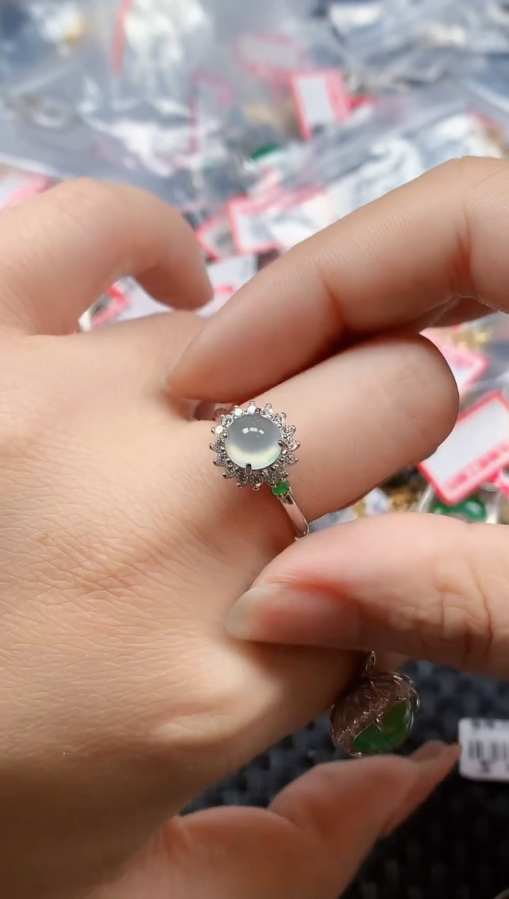 银S925镶嵌戒指翡翠天然A货缅甸翡翠