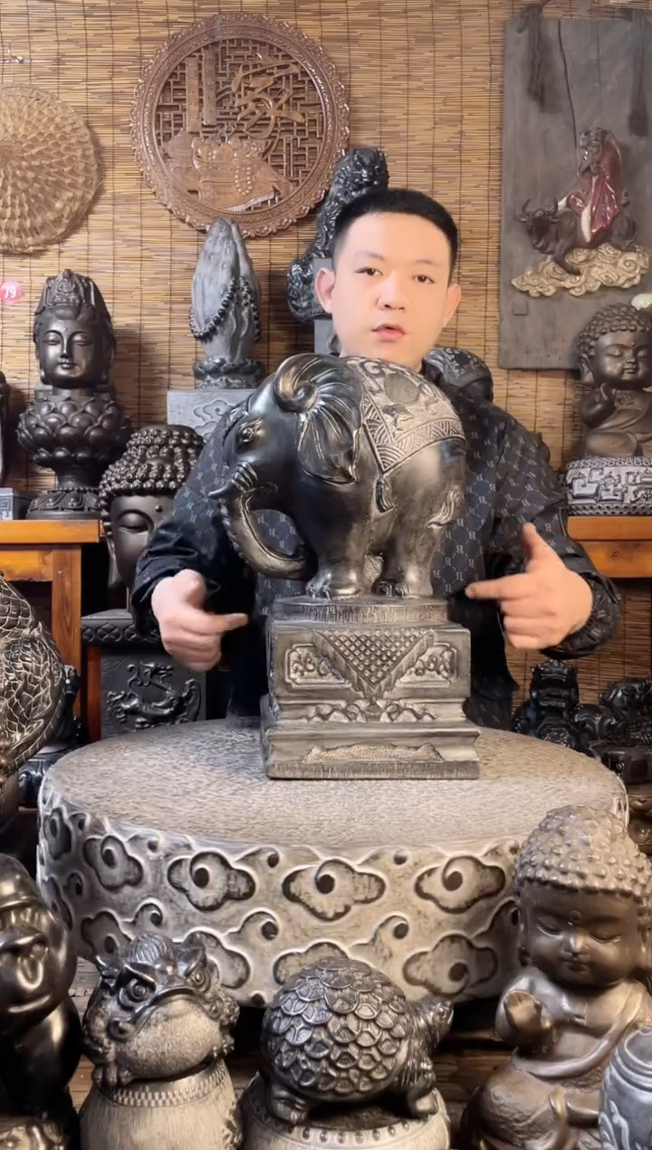 【闪购商品】42象墩一对天然青石雕刻