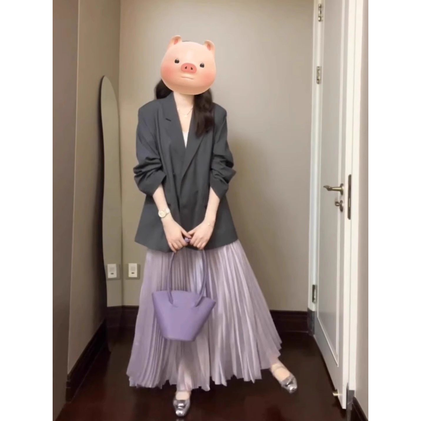 4290+4291搭配一整套西装外套紫色半身裙子漂亮高级减龄套装女
