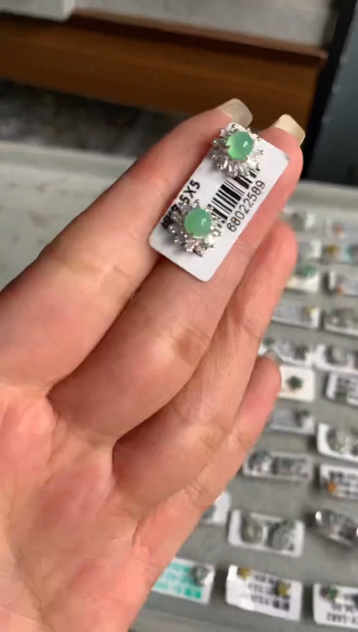 银S925镶嵌戒指翡翠耳饰