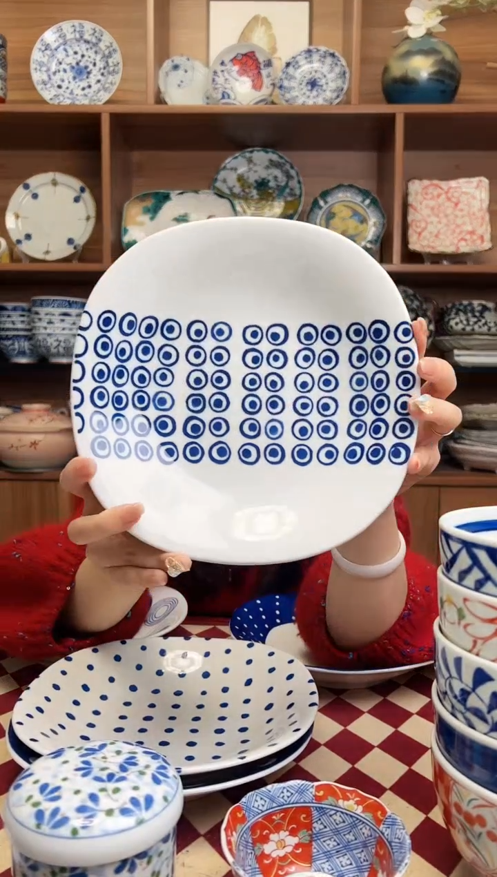 【闪购商品】瓷片Indigo 百目纹 圆角盘