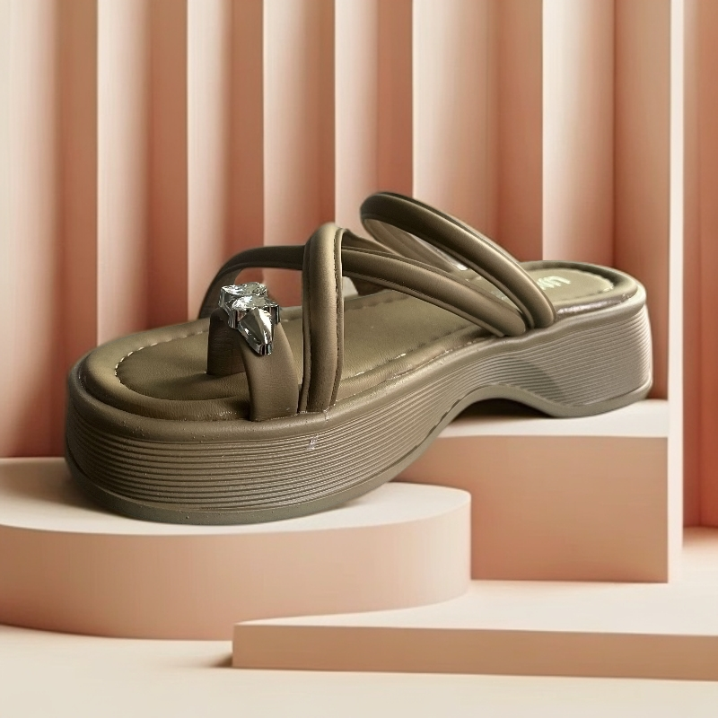 春夏新款夏季松糕厚底凉拖时尚拖鞋夏季A09【卡其】