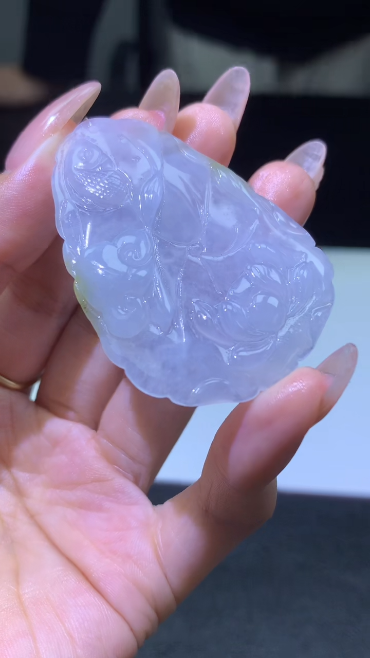 【闪购商品】定制翡翠未镶嵌003ee-毛货荷叶鱼送金扣16