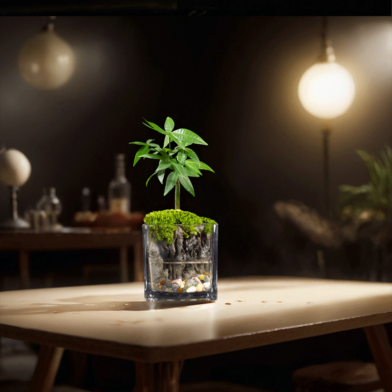 【发财树】微景观ins风绿植桌面创意精致盆栽生态玻璃瓶8*8