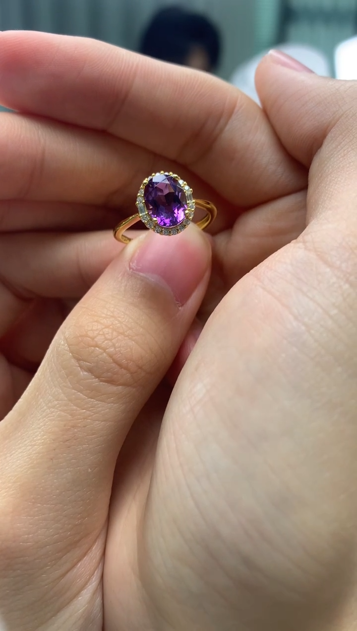 银S925镶嵌戒指紫晶J32-5