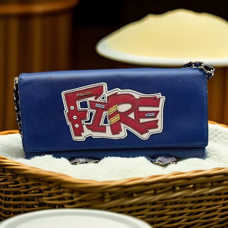 95新 Prada/普拉达  蓝色图案链条包 1243 1900