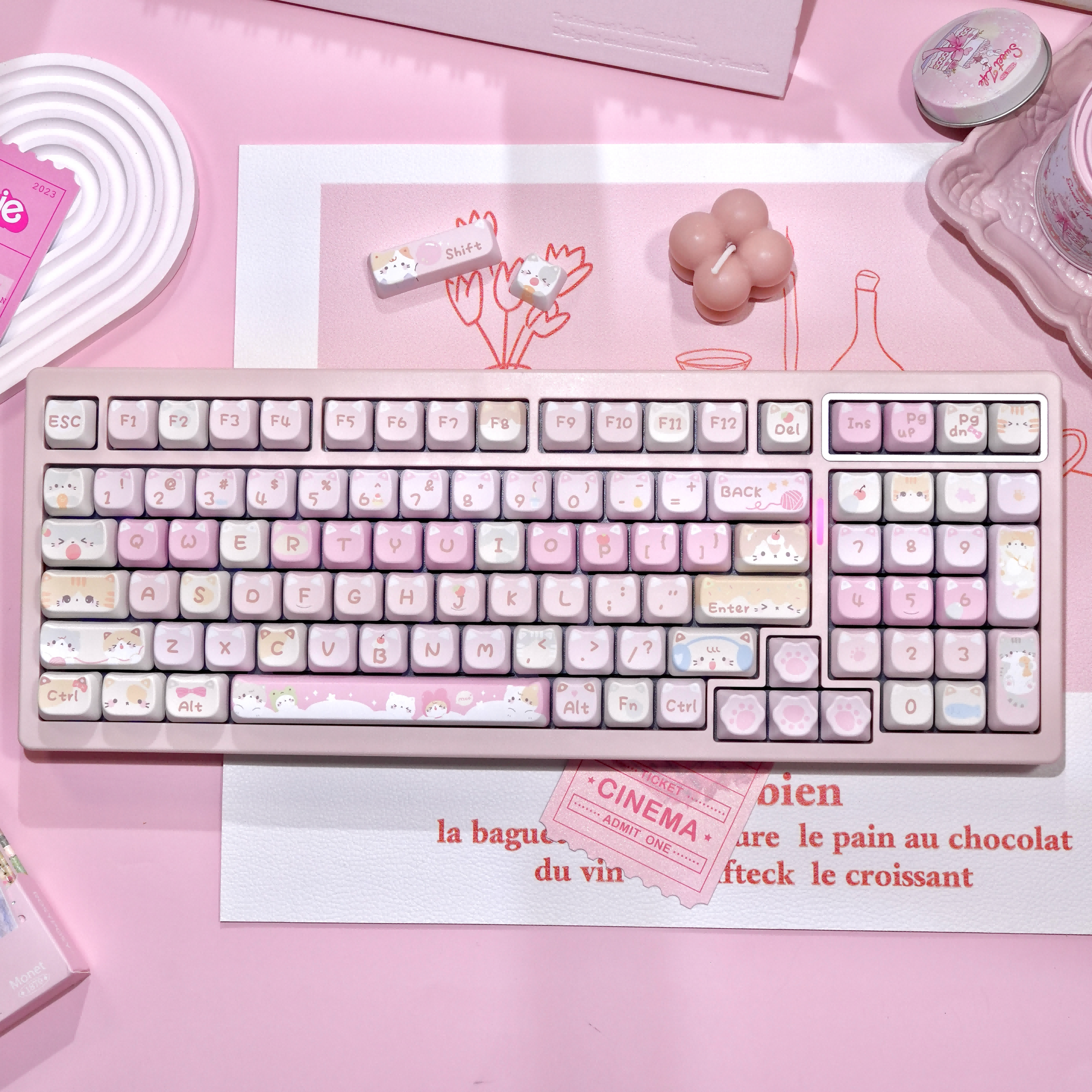 Maorbeng猫尔本M99可爱粉白女生机械键盘三模热拔插单色光麻将音