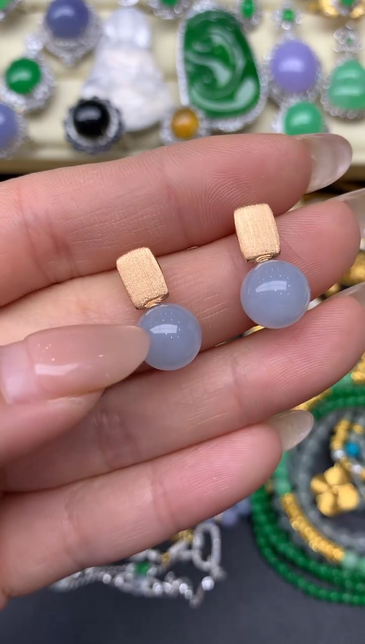 翡翠18K金镶嵌耳饰180-雪姐翡翠天天见