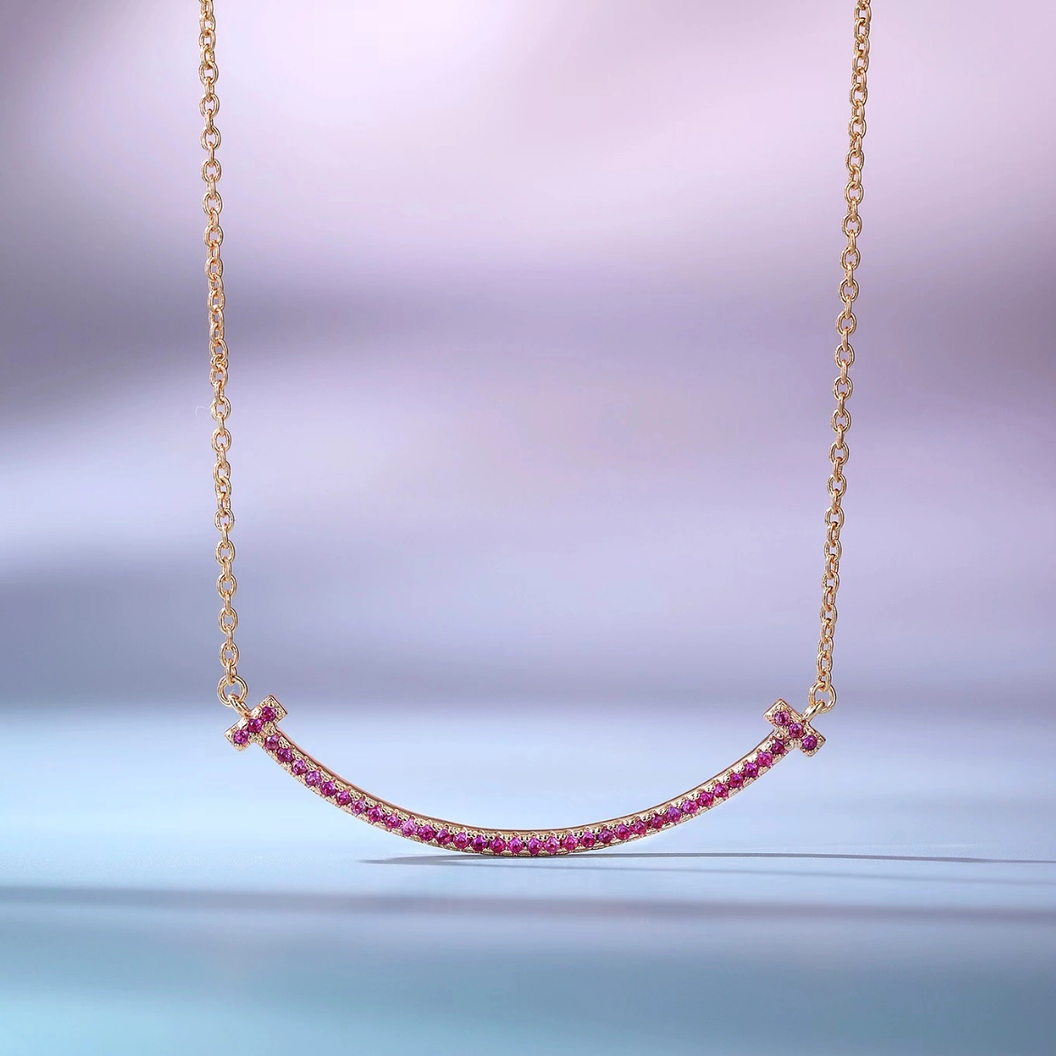 99新 Tiffany & Co./蒂芙尼 珊珊活动 微笑项链 小号 粉钻 玫瑰金