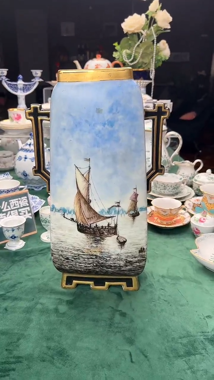 【闪购商品】瓷片德国无标帆船手绘超大号花瓶