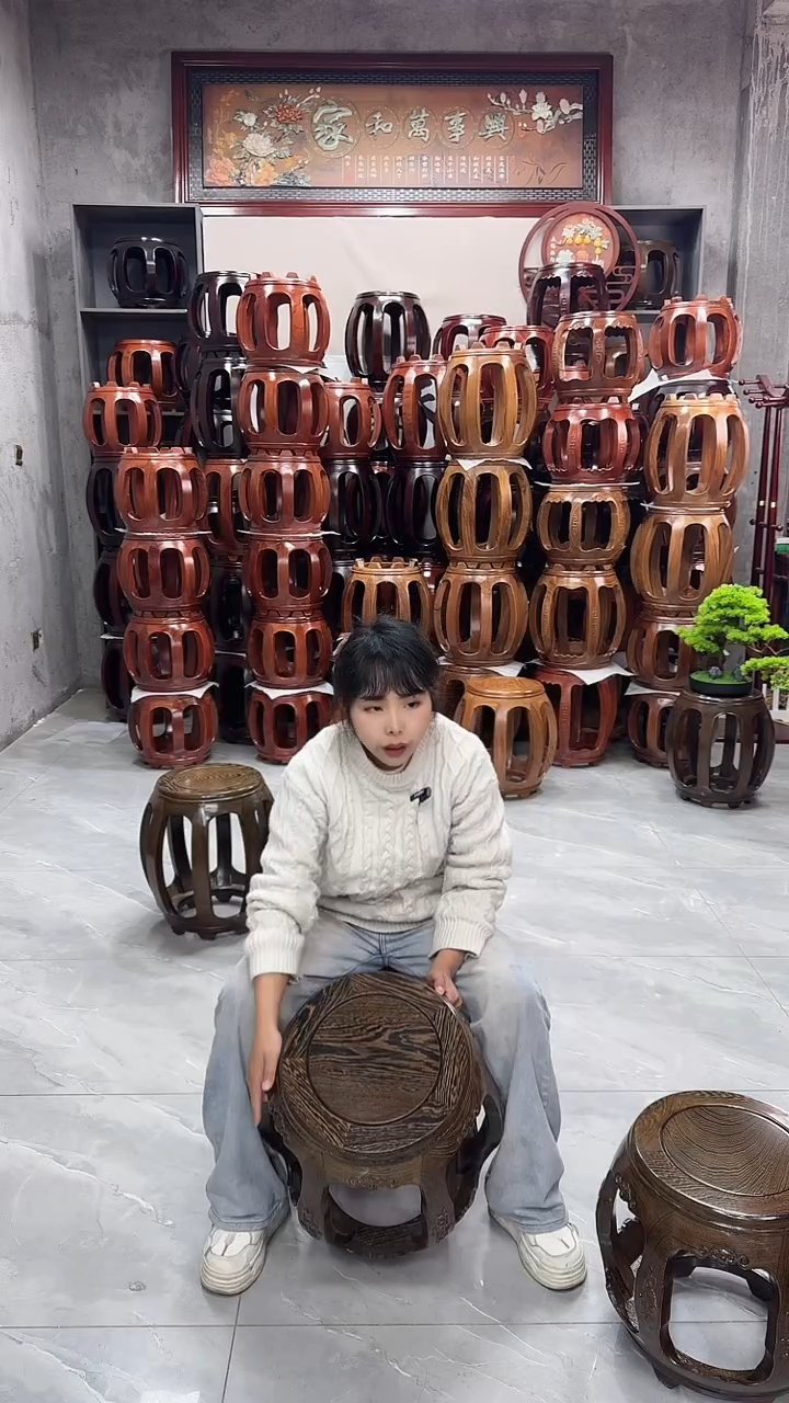 【闪购商品】鸡翅木类家具鸡翅木大号雕花鼓凳单个
