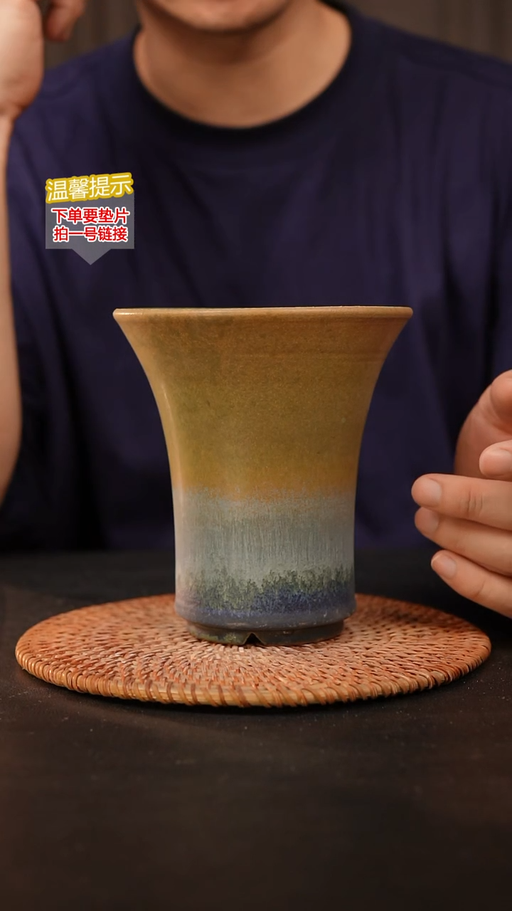 瓷片泥泥花盆 口12高14