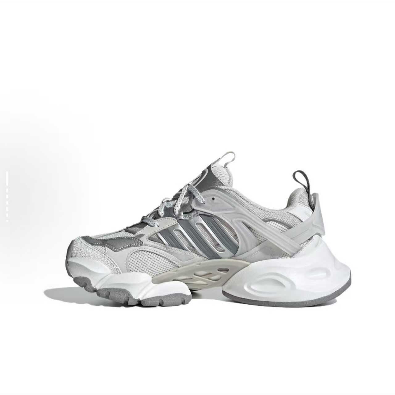 adidas/阿迪达斯轻机甲鞋赛博织物皮革跑步鞋男女同款 灰白JP5761