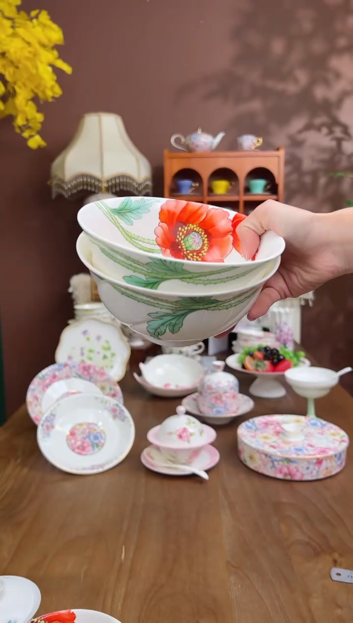 【闪购商品】瓦当虞美人6英寸面碗2个