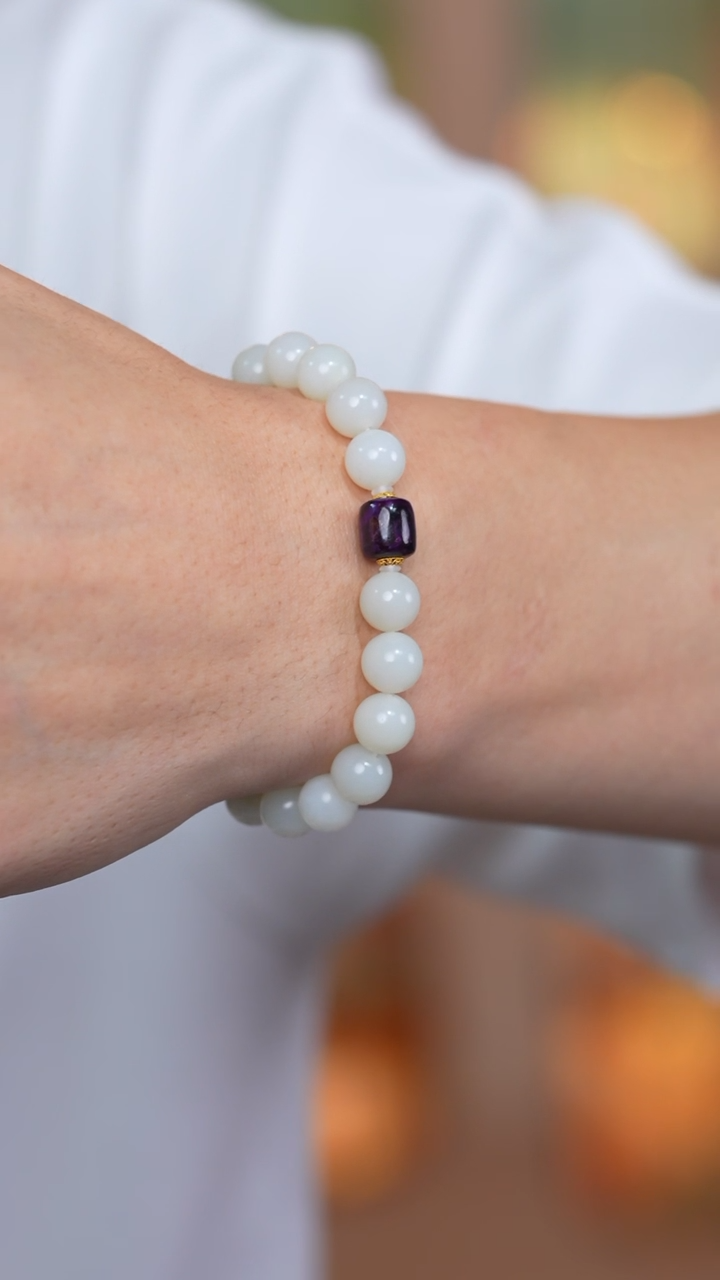 【闪购商品】和田玉（白玉）手链18K金镶嵌多样性发其一